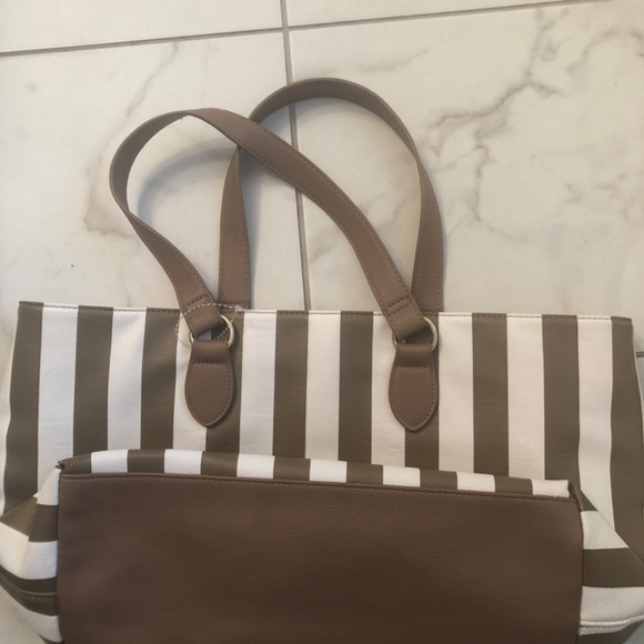 NWOT Betsey Johnson Neutral Striped Leather Tote Bag - Picture 6 of 6
